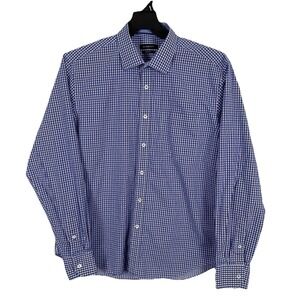 Bugatchi Men's Shirt XL Blue Purple Geometric Check Flip Cuff Cotton Shaped Fit